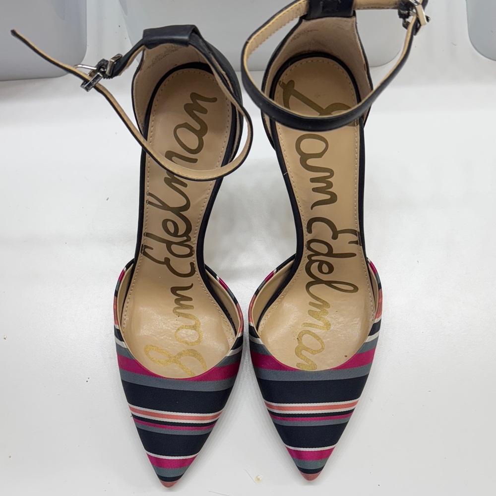 Sam Edelman Women's Striped Ankle Strap Heels - Blue and Pink